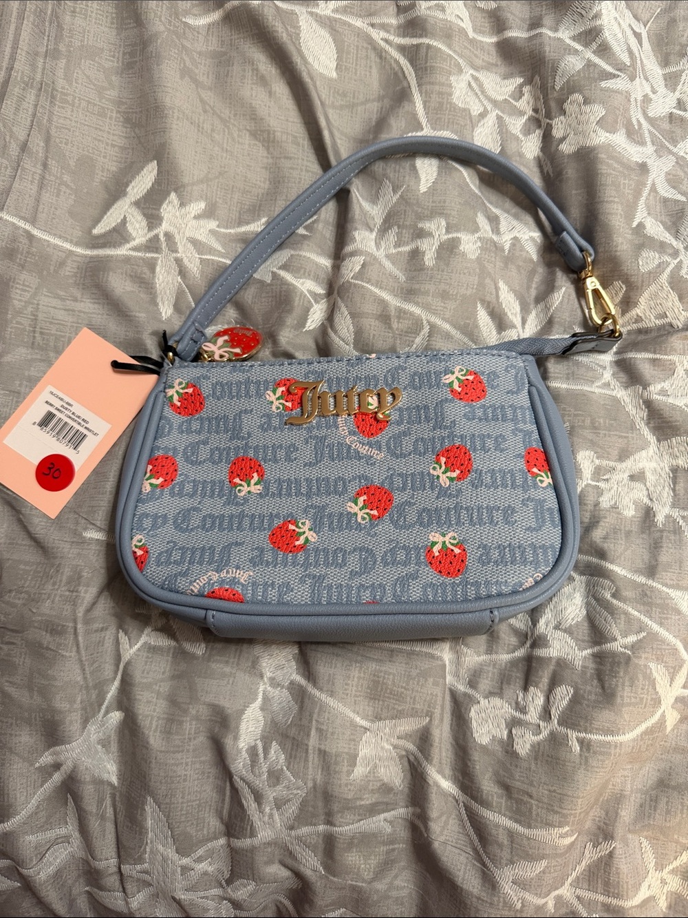 Juicy Couture Light Blue Strawberry-Print Shoulder Bag